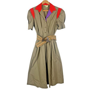 ILGWU Vintage Shirt Dress Patty O'Neil Belted Size 9/10 70s Western Cowgirl Boho